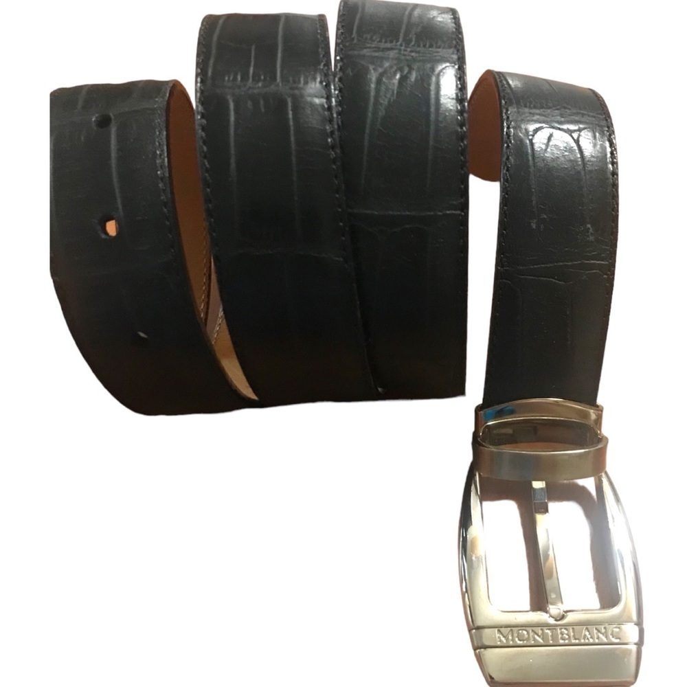 Mont Blanc Italy Leather Belt Black Snake Embossed